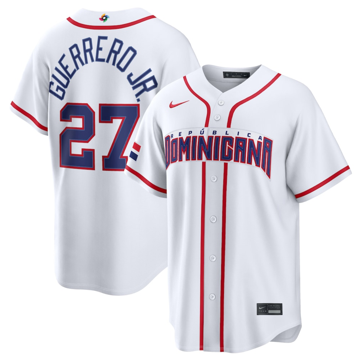 Men's Dominican Republic Baseball #27 Vladimir Guerrero Jr. White 2026 World Baseball Classic Home Stadium Stitched Jersey